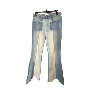 Cello Womens 7 Colorblock Flare Jeans Light Wash Distressed Denim Stretchy Retro